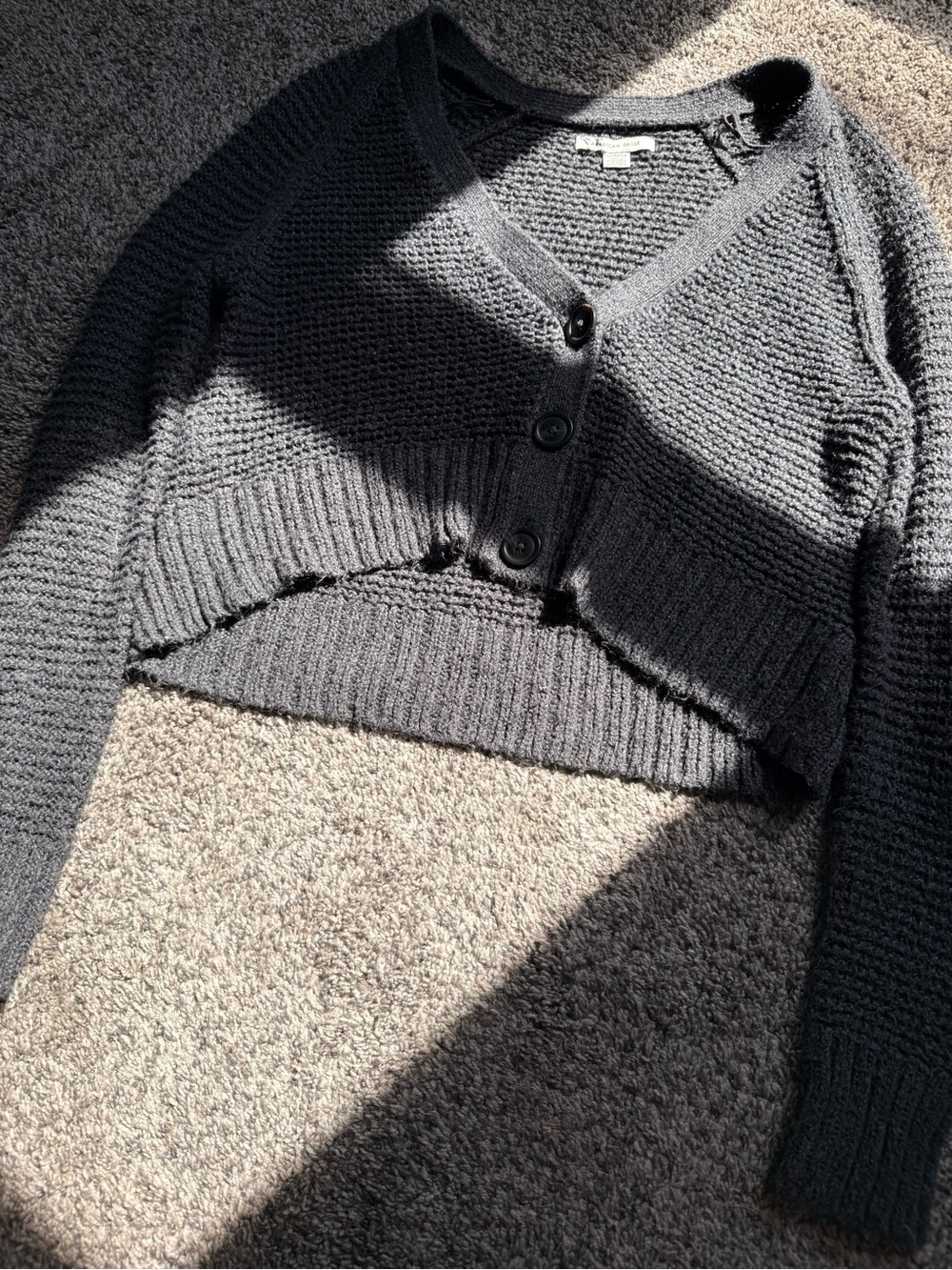 Cropped V-Neck Button Cardigan Sweater - Charcoal